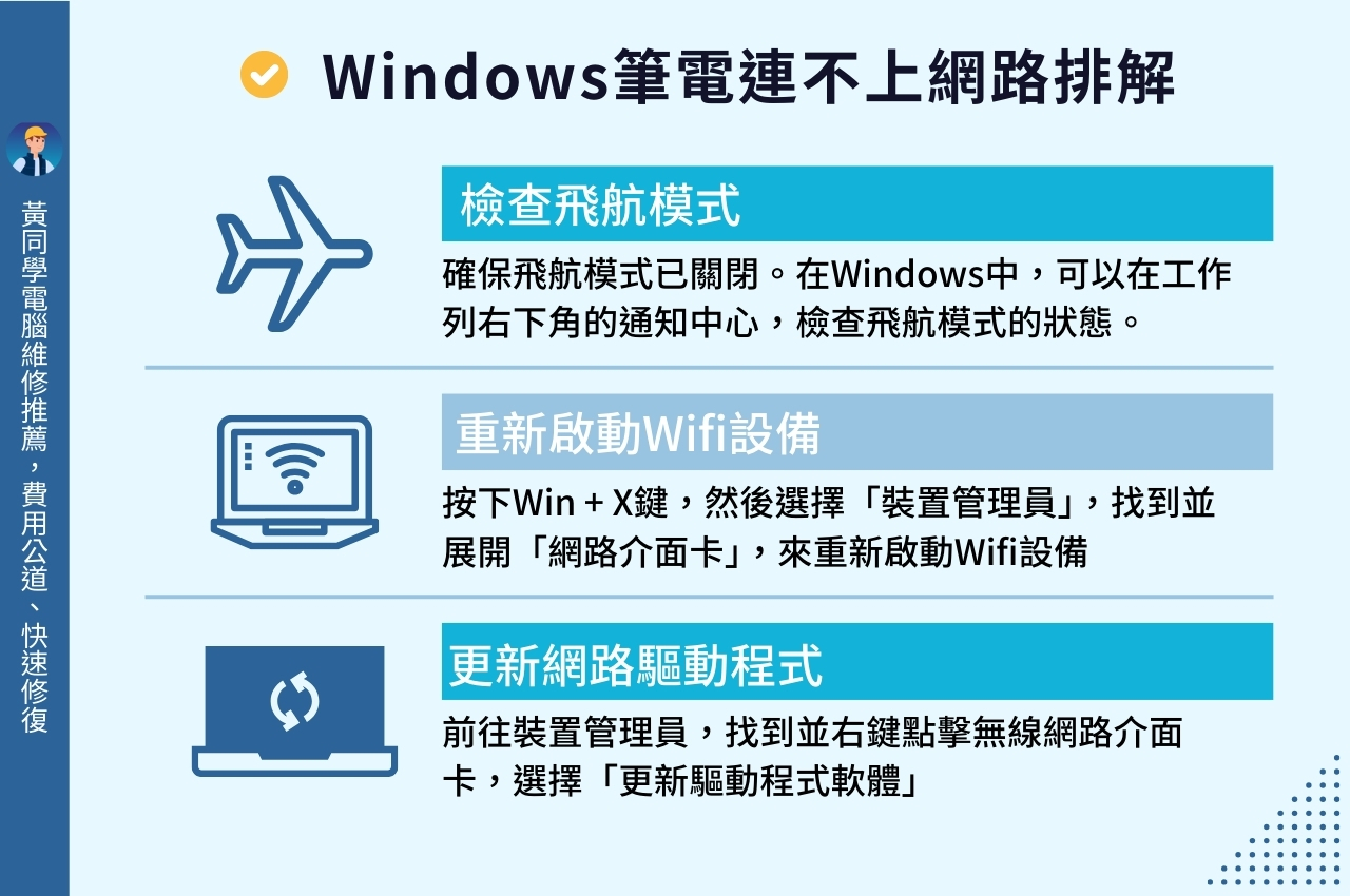 Windows筆電連不上網路排解方法