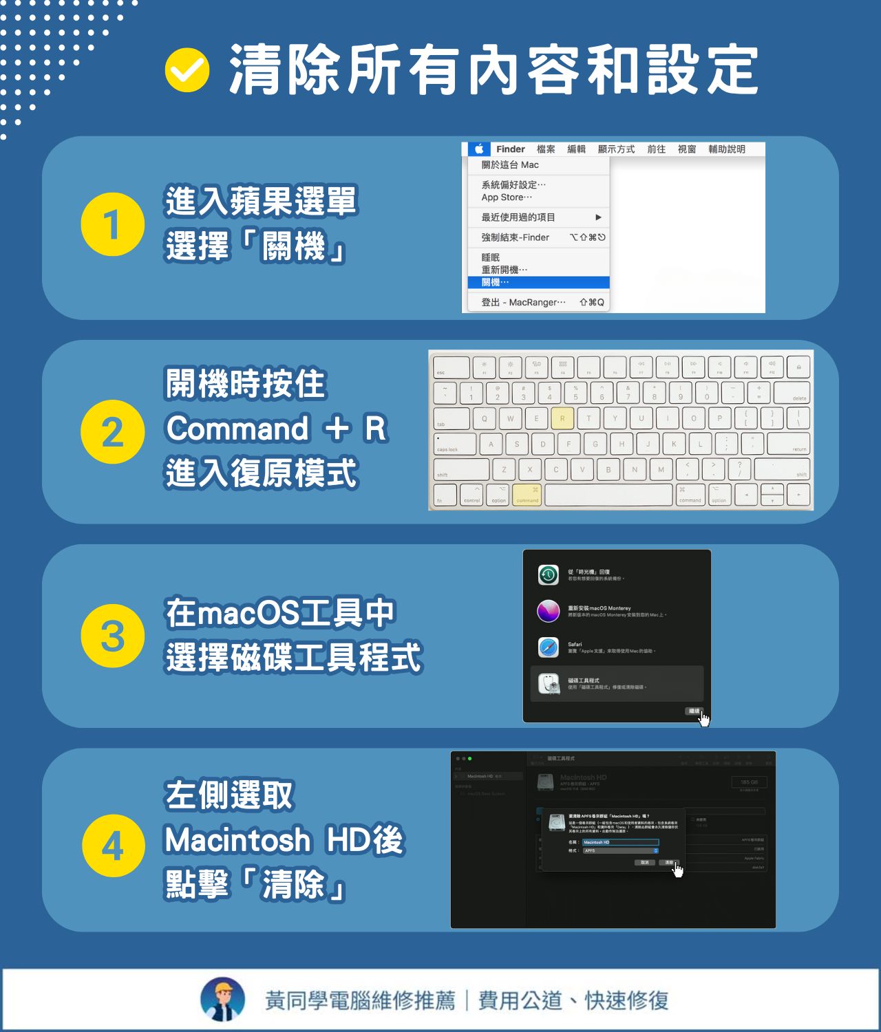 清除所有內容和設定